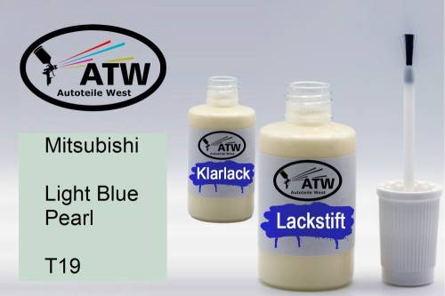 Mitsubishi, Light Blue Pearl, T19: 20ml Lackstift + 20ml Klarlack - Set, von ATW Autoteile West.